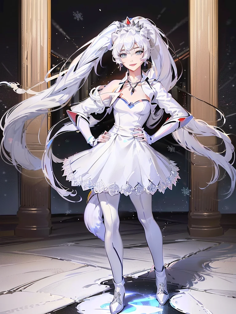 great quality ++ Extremely detailed high resolutionolution, very aesthetic, expressive eyes, (((Perfect face))), (((face symmetrical))), ((good anatomy)), (((perfect hands))), (((8k))), UHD, hd wallpaper, (((detailed high cal, (((((1girl)))))), only, Masterpiece, The best quality, high resolution, Highly detailed, (illustration), Beautiful detailed eyes, ((((full body))), (((solo))), (((((Weiss Schnee))))), (((cosplay of koyan-la1))), (((smiling))), (((fusion))), (((agglutination))), (((Combination))), (((((White hair))))), (((blue eyes))), (((ponytail))), (((white dress))), (((jewelry))), (((necklace))), (((earrings))), only, jaeces, earrings, long hair, parody, (((scar))), (((scar ocular))), (((hair ornament))), (((office background))), (((hand on hip))), (((strolling))), Side ponytail, scar en la cara, Upper part of the body, (((fox tail))), (((fox ears))), (((tiara))), (((jewelry))), (((earrings))), (((neckline trimming))),