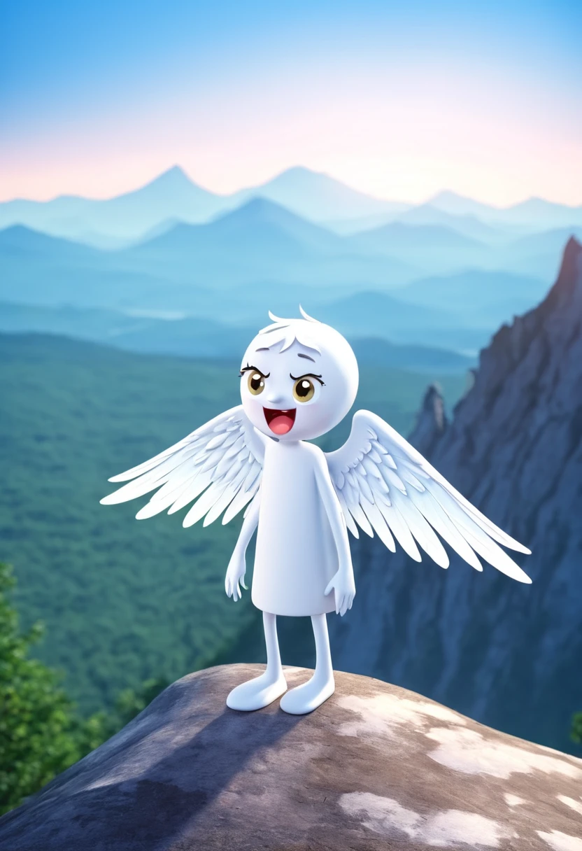 Angel with wing cry character in mountain illustration