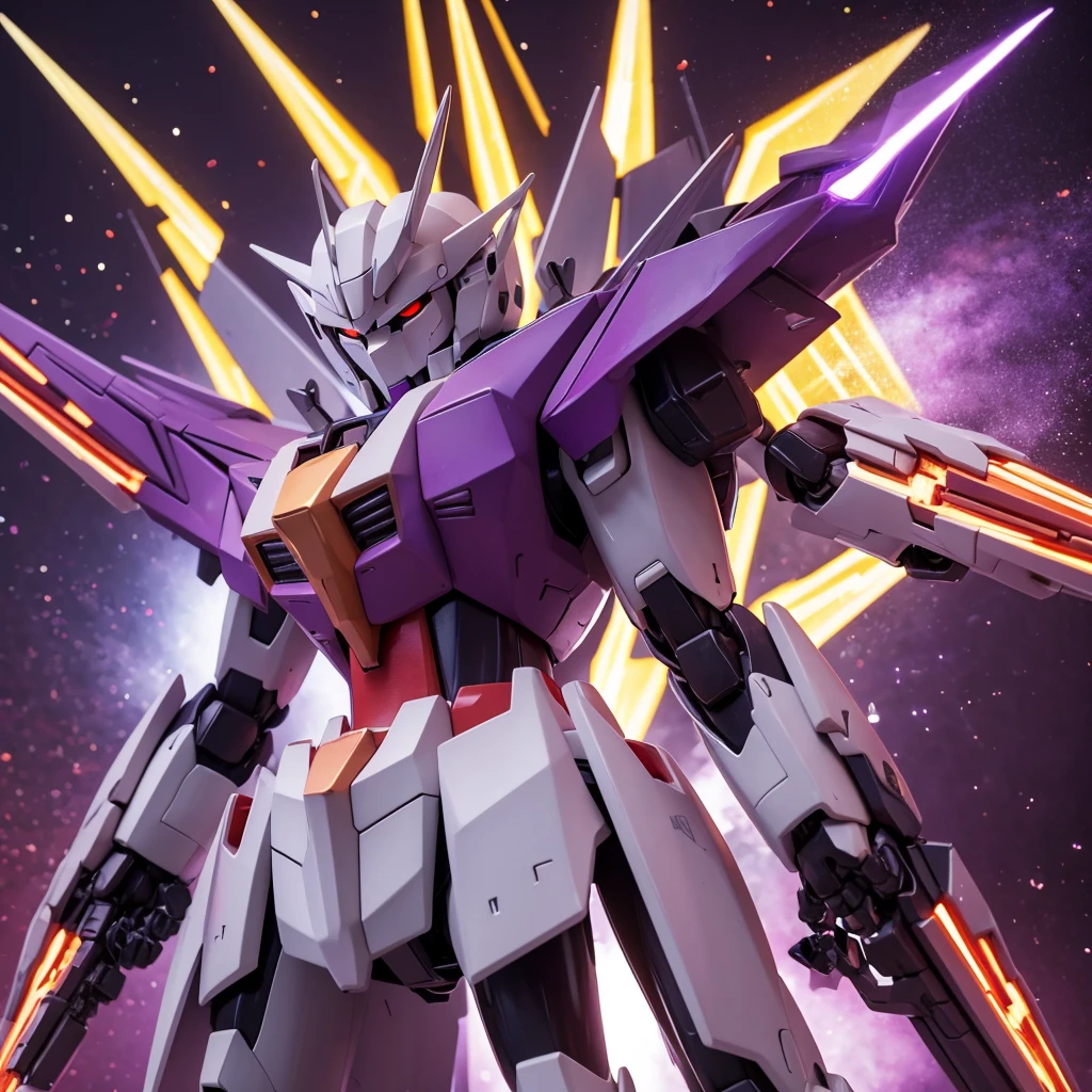 Robot Gundam Dual Swords Machine Background is factory Color is purple and gold