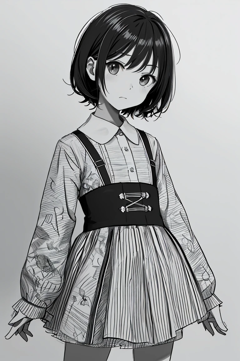 masterpiece,, One Girl, alone, short, White Background, Monochrome, Line art, ((sketch))、look forward to、I&#39;m wearing a tank top、Angry、Side Ponytail、I have my arms crossed、I am 20 years old