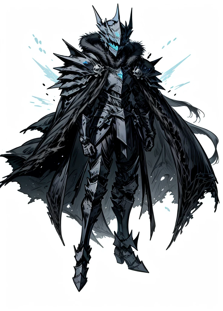 1boy ,full face helmet ,black knight, arctic knight, muscular man, broken cloak, nice clothes, (high resolution, high detail, best quality),