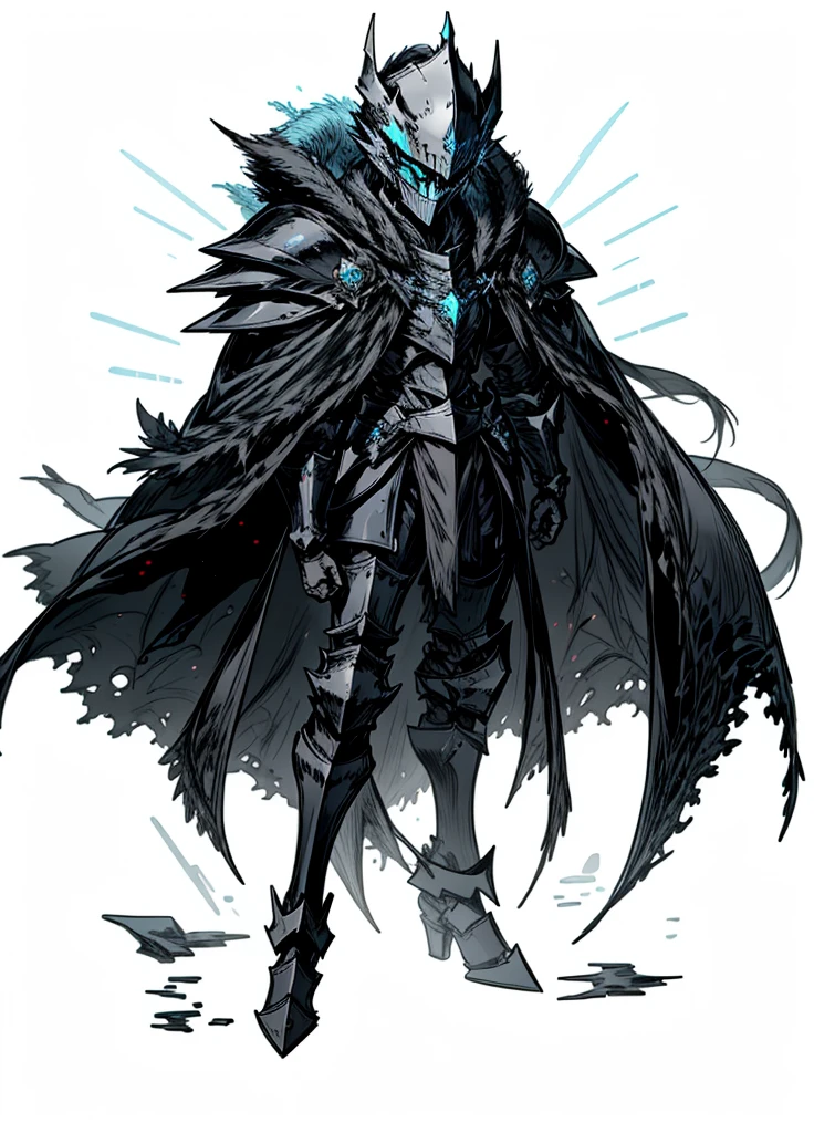 1boy ,full face helmet ,black knight, arctic knight, muscular man, broken cloak, nice clothes, (high resolution, high detail, best quality),