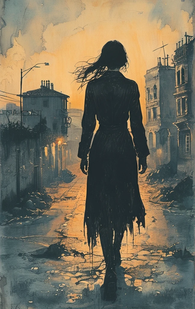 A woman walks in the pitch-dark streets, drooping her head as if in the depths of despair, The woman in despair is suddenly illuminated by the headlights of an intensely bright car and the world is instantly illuminated in a bright white light