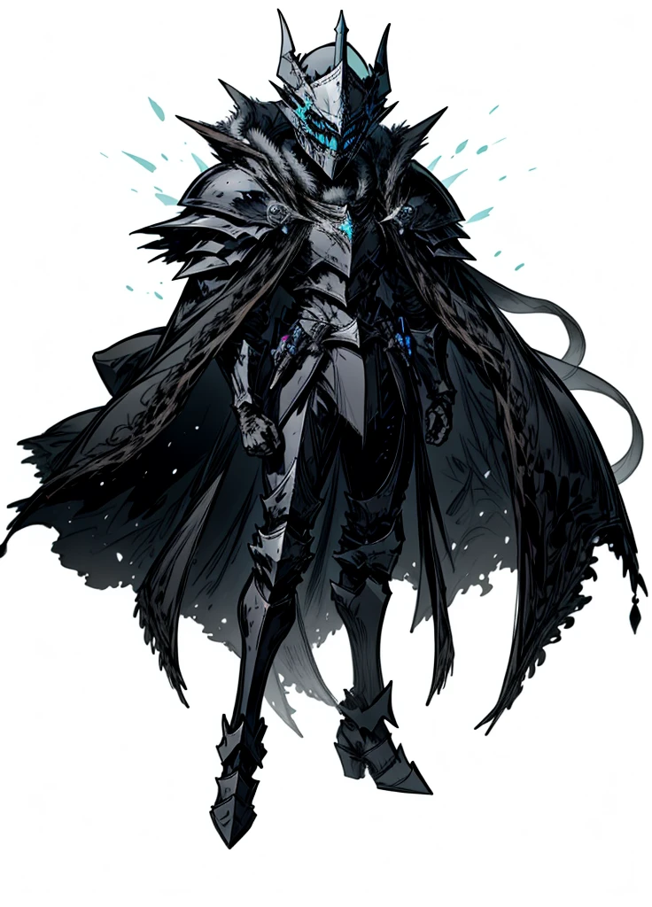 1boy ,full face helmet ,black knight, arctic knight, muscular man, broken cloak, nice clothes, (high resolution, high detail, best quality),
