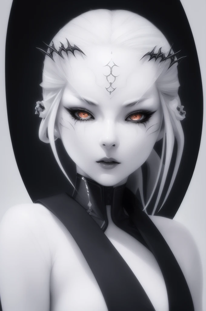 A blind female ninja, white outfit, completely white eyes, beautiful detailed eyes, beautiful detailed lips, extremely detailed face and features, long eyelashes, porcelain skin, graceful pose, katana sword, dark mysterious background, dramatic lighting, cinematic composition, chiaroscuro lighting, dark fantasy, moody atmosphere, high contrast, vibrant colors, Fullbody portrait.