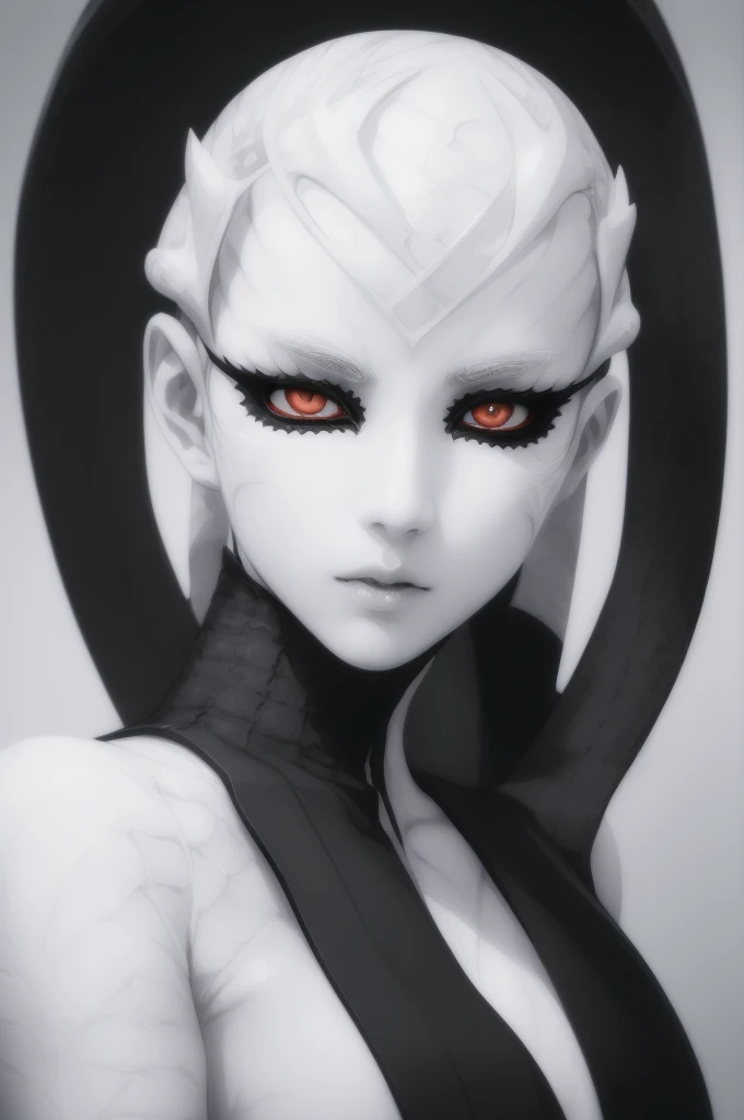 A blind female ninja, white outfit, completely white eyes, beautiful detailed eyes, beautiful detailed lips, extremely detailed face and features, long eyelashes, porcelain skin, graceful pose, katana sword, dark mysterious background, dramatic lighting, cinematic composition, chiaroscuro lighting, dark fantasy, moody atmosphere, high contrast, vibrant colors, Fullbody portrait.