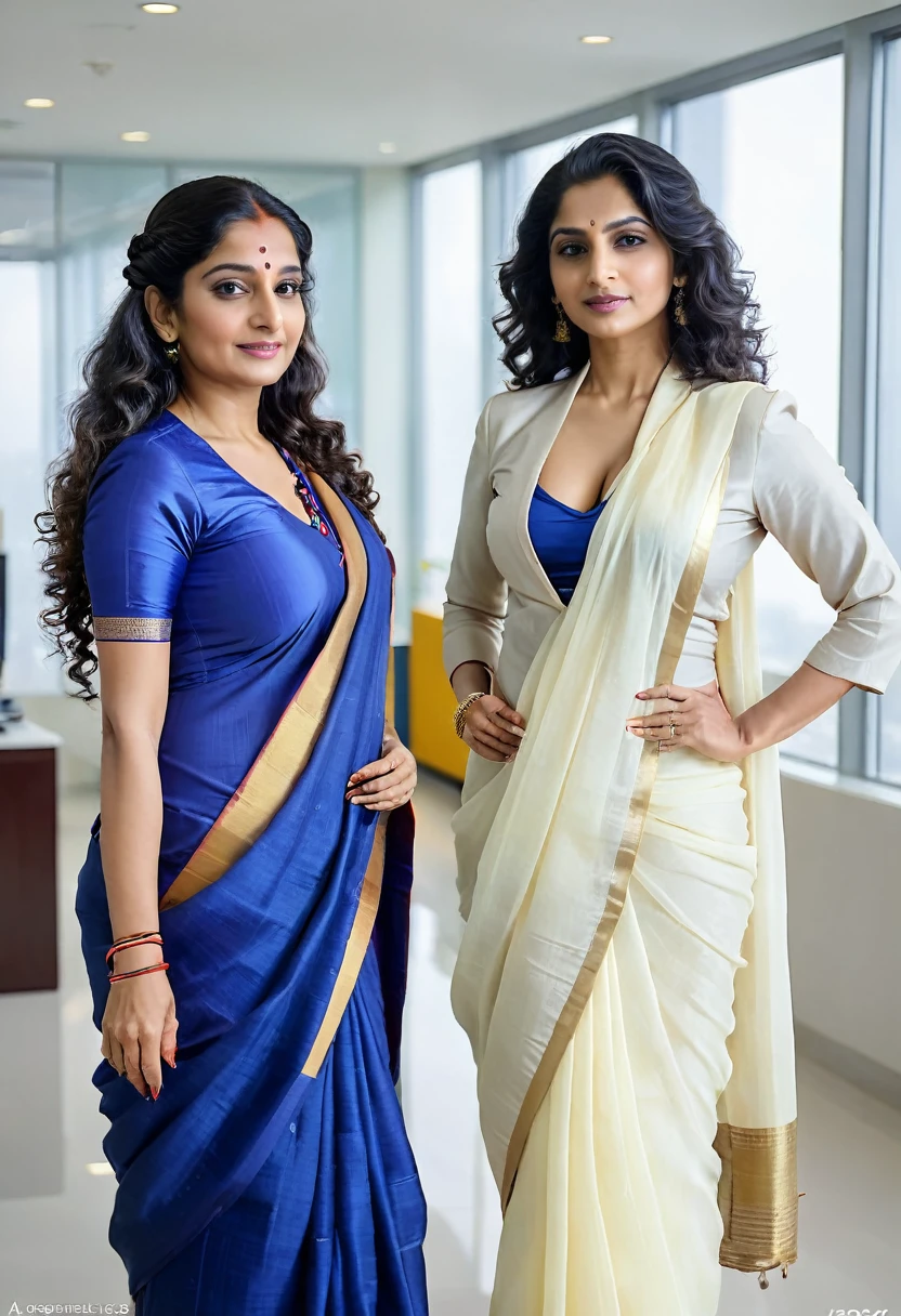 (Masterpiece),(Fullbody),(8K),(Shot taken from the front side),(two ladies),In modern super luxery office room,bright shining,75 years old CEO lady (indian ethnicity, aged,eldery,eldery body,straight gray_black color hair,dreanched with oil helmet,rapunzel CEO lady,wears blue and white mixed saree,exposed her breast from saree,exposing breasts,eldery saggy breasts,long nipples,saree jacket hangging,rapunzel hair,real french braided,styled with 500 gallons of hair oil,hairs like oiled healmet) raised up saree,exposed thighs showing to secrety,((35 years old,brazilian ethnicity secretery,(wears red color coat suit taken out her breast from coat,remvoed trouser,showing breast,showing vagina,3c curly,black hair,tailbone_length,made hair with 600 gallons of hair oil,hair drenched with oiled helmet) )both kissing,both put tongue out,kissing,