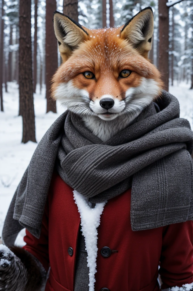 fox, furry, anthropomorphic, shaba, red, 5 fingers, fangs, eyes, forest, winter, snow, night, chest