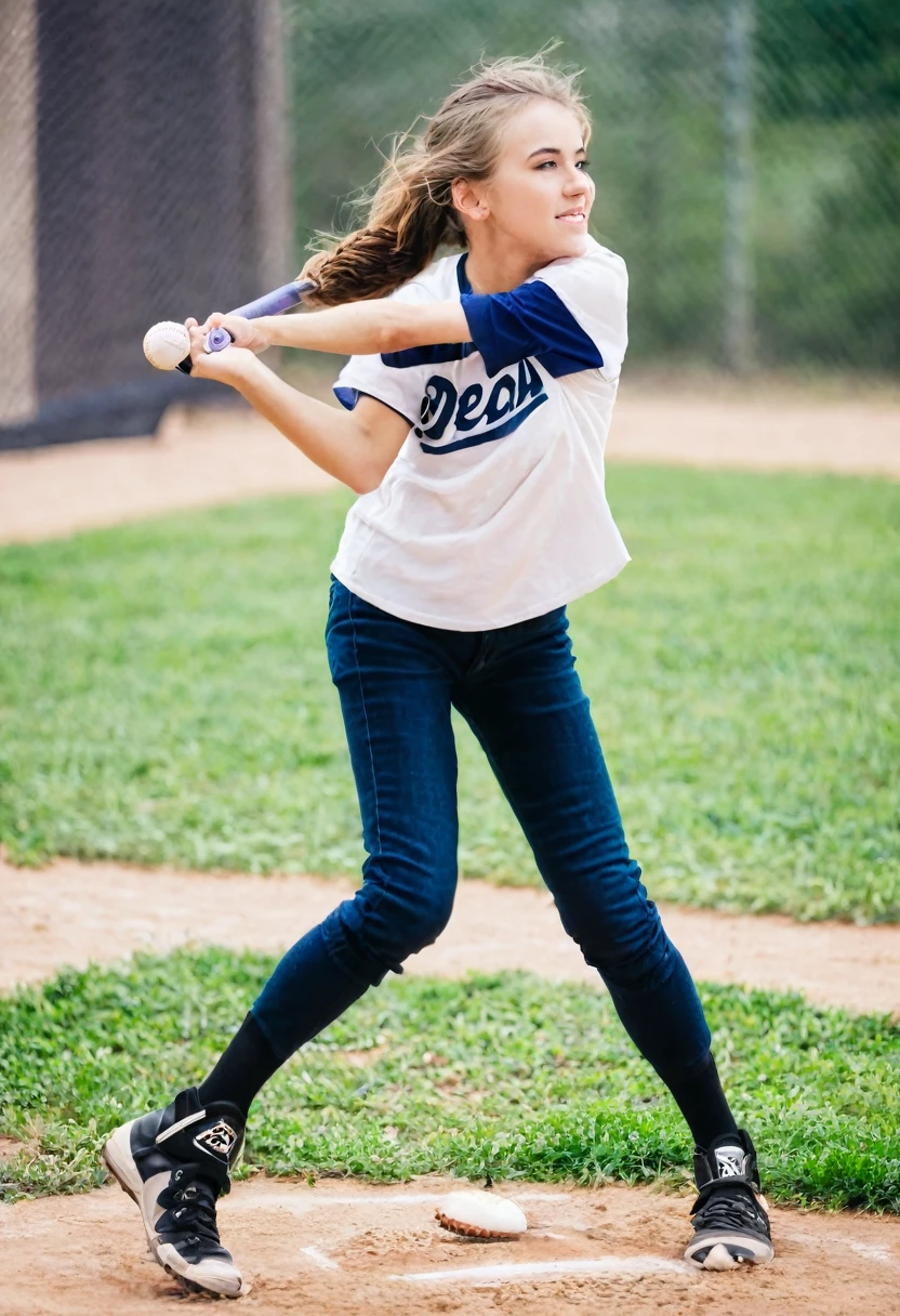 Beautiful girl playing baseball