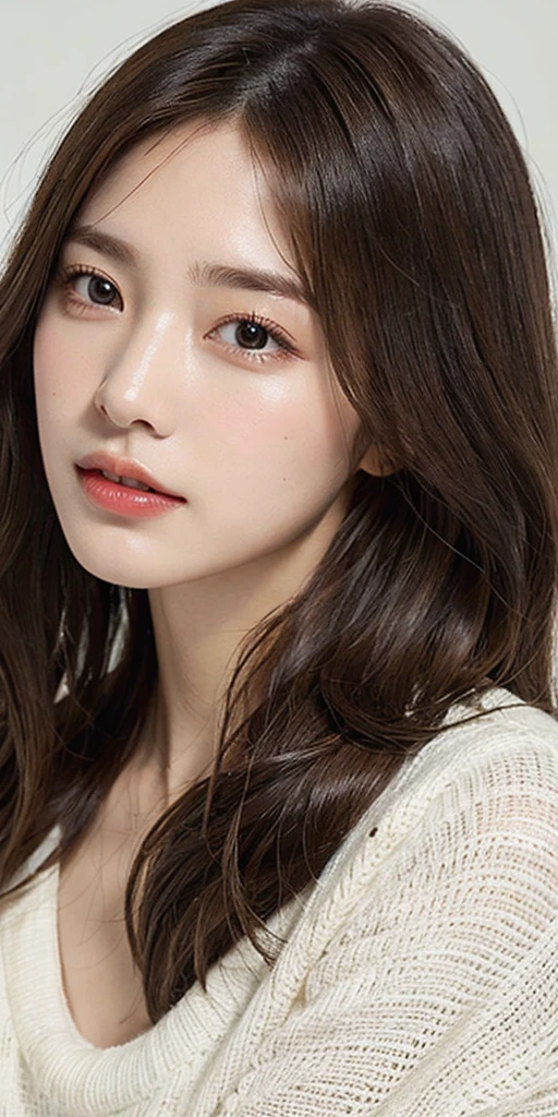 best quality, works, (realistic: 1,2), 1 girl, brown hair, brown eyes, Front, detailed face, beautiful eyes