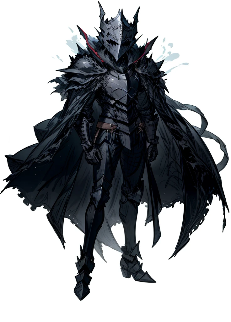 1boy ,full face helmet ,black knight, arctic knight, muscular man, broken cloak, nice clothes, (high resolution, high detail, best quality),