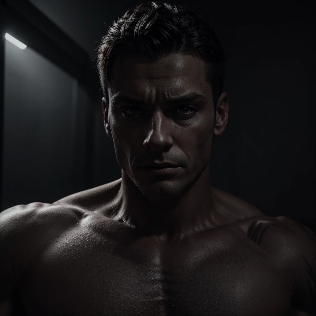 photo enhancement, bodybuilder in the dark