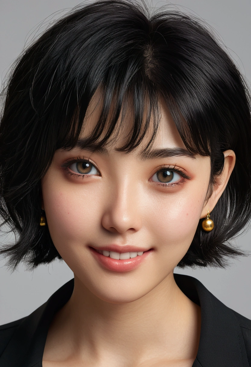 (masterpiece:1.3), (8K, Realistic, RAW Photos, Highest quality: 1.4), Japanese people々, (1 Girl),Age 25, Beautiful Face, (Realistic Face), (Black Hair, short hair:1.3), Beautiful hairstyle, Realistic eyes, Beautiful Eyes, Beautiful Eyes, (Realistic Skin), Beautiful Skin, Charm, Ultra High resolution, High resolution, close, Portraiture, Golden Ratio, Detail Makeup, Behold the Beholder, smile, (Shoulder look), Center of chest,