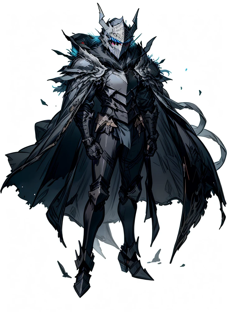 1boy ,full face helmet ,black knight, arctic knight, muscular man, broken cloak, nice clothes, (high resolution, high detail, best quality),