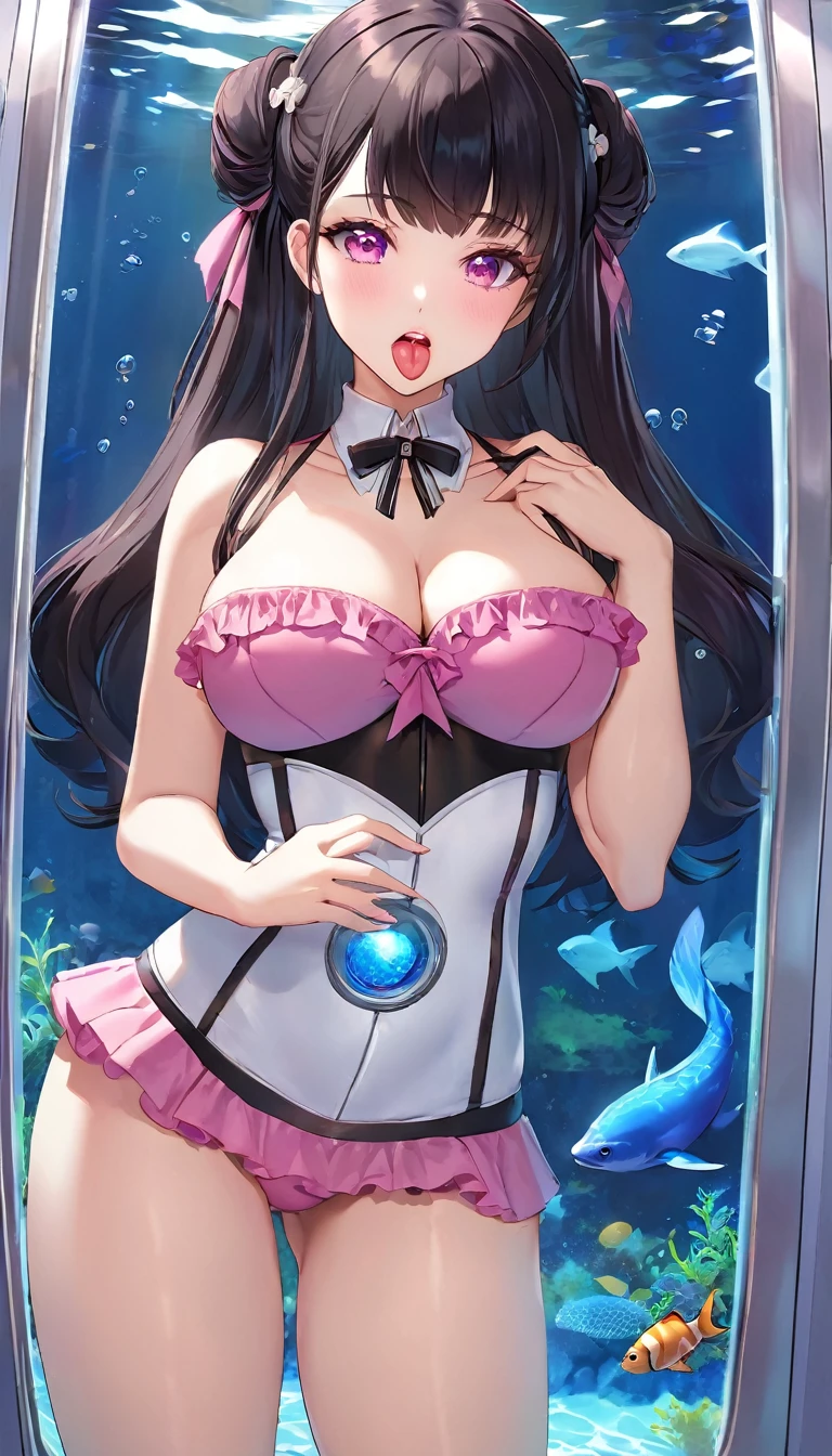 {{{{{16k, Camera angles close to face and tits}}}}}, {{{{{Her body and sex appeal are at their peak and she exudes an overwhelmingly seductive aura She kneels with her eyes upward drooling from the tip of her slender tongue and sticking out her tongue lovingly and skillfully caressing the penis in front of her, transforming a Japanese girl into her facial rank to the SSS rank of top-notch pretty actresses, She's in a cylindrical aquarium filled with female hormone fluid with a control panel that allows her to change the shape and appearance and personality of the girl inside at will, When the control panel under the aquarium was adjusted to a sexy beautiful big-breasted with tight cleavage slender underbusted personality girl her appearance changed to a cutely slut and gentle look, after being locked in a aquarium for four years and injected daily with beauty-enhancing hormones she grew into a girl that she had an lewd fetish for lips and necks and waistlines, The lush growing tits and waistline of a 16 year old ripen quickly when the control panel is moved to a 20 year old and we see her in her prime as a woman, her clearer nip line from underbust to hips, Her too-beautiful rounded tits wrapped in her separates frills pastel colored bikini, Her hair is replaced by a bang long glossy very Straight black hair, The growing body is reproduced with sex-loving, thick vivid lips, She transforms her into a cute once-in-a-millennium}}}}},{{Extremely detailed}},{{{{{integrated her head small, Enchanting Too thick and erotic deep pink lips, Her thickened lips shimmer with luster}}}}}
