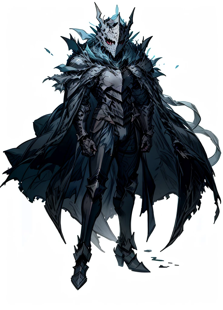 1boy ,full face helmet ,black knight, arctic knight, muscular man, broken cloak, nice clothes, (high resolution, high detail, best quality),