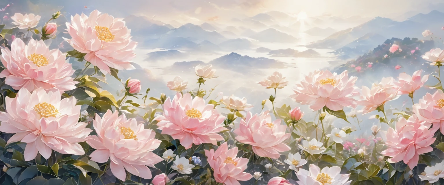 Beautiful, delicate and elegant, lighter colors depict fine(淺light pink flower)light pink flower(Lay flat)Flowers are smaller and some art masters’ works are of super high quality., masterpiece, , Super detailed, best quality.Detailed and exquisite real photos