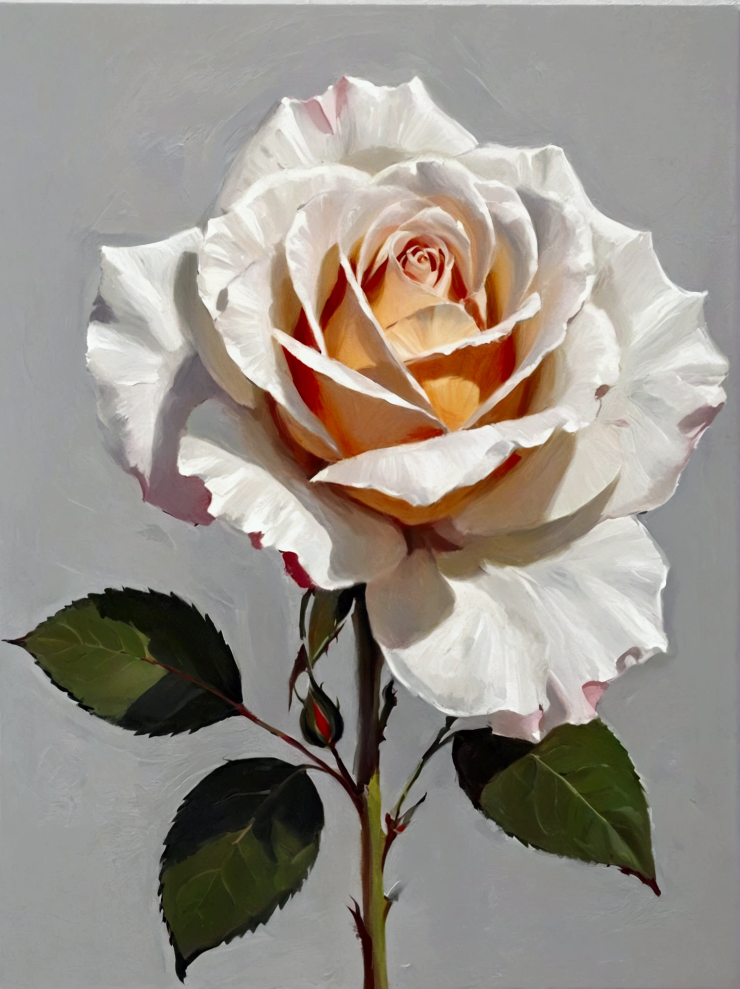A big rose flower，Perfect proportion，symmetry，bright，White background，real，emotion，Thick textured paint, 