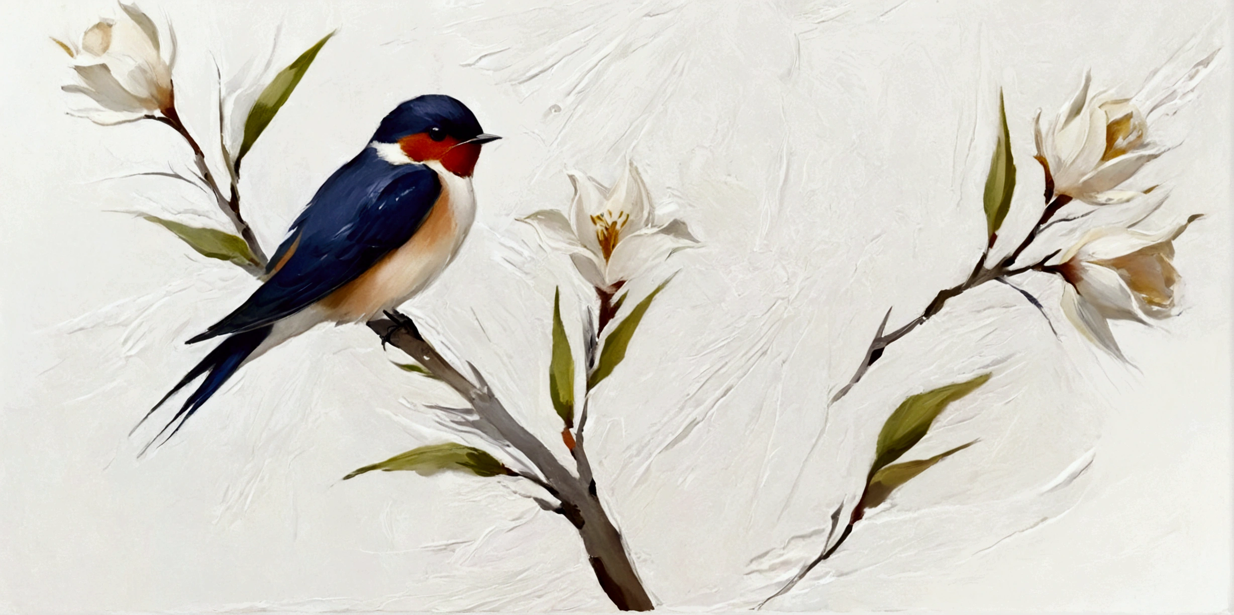 willow,swallow,color,Perfect proportion,symmetry,vanilla,bright,White background,real,emotion,Thick textured paint,