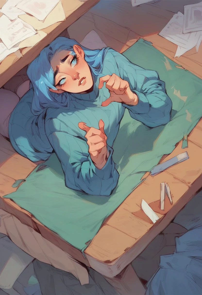 Student opening her ânus with hands, angle under the table