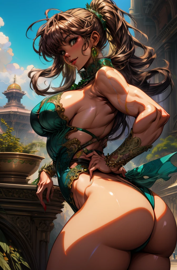 mdjrny-v4 style portrait of a female leprechaun, voluptuous, gorgeous detailed face, mischievous smirk, ample hips, insanely detailed accentuated big booty, mature, great aesthetics, perfect anatomy, well proportioned body, intricate, elegant, highly detailed, digital painting, artstation, concept art, smooth, sharp focus, illustration, art by artgerm and Greg Rutkowski and alphonse mucha, 8k, High-quality, insanely detailed,
