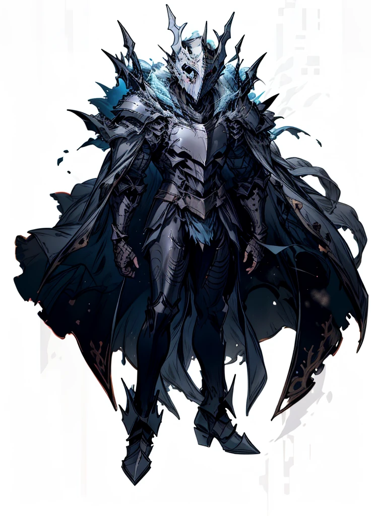 1boy ,full face helmet ,black knight, arctic knight, muscular man, broken cloak, nice clothes, (high resolution, high detail, best quality),