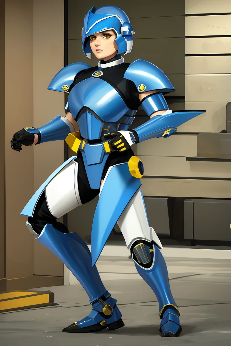Beautiful woman with dark blue hair, short hair, yellow eyes, clone trooper armor, star wars, clone wars Battle background, 501st legion armor, captain rex armor