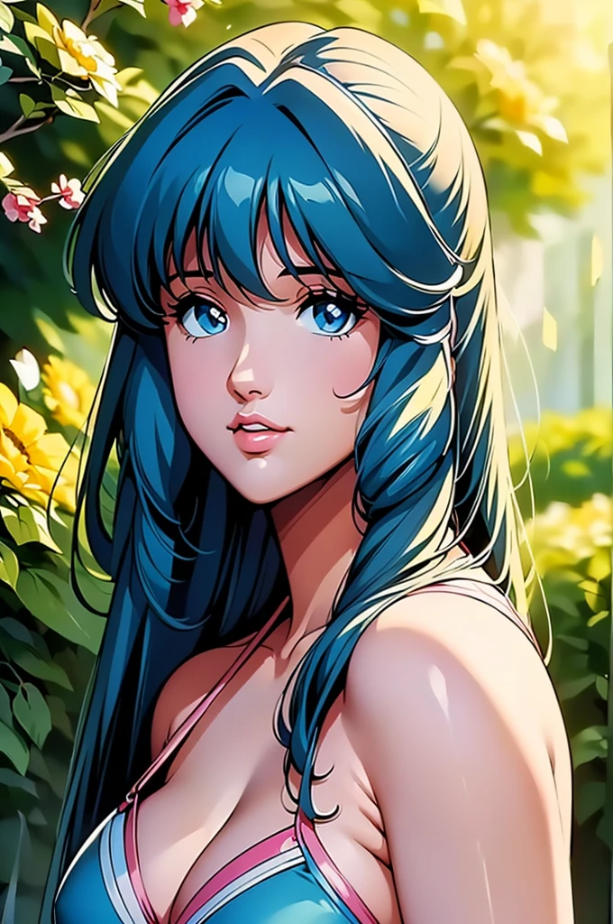 (((Best Quality, high resolution)))),((best quality,8k,masterpiece: 1.3)),((hyper realistic front portrait looking at viewer )),((portrait of lynn minmay)),((lynn minmay de macross)),((Best Quality, high resolution)),sniper aiming at the ((((lynn minmay )))),Beautiful detailed light blue eyes, detailed lips, long eyelashes, ((one piece swimsuit)) girl in a garden,soft sunlight,half:oil painting,ultra detailed,realist,vivid colors,fantastic atmosphere,shadows and lights,Greenery and flowers,peaceful and serene,Masterpiece:1.2