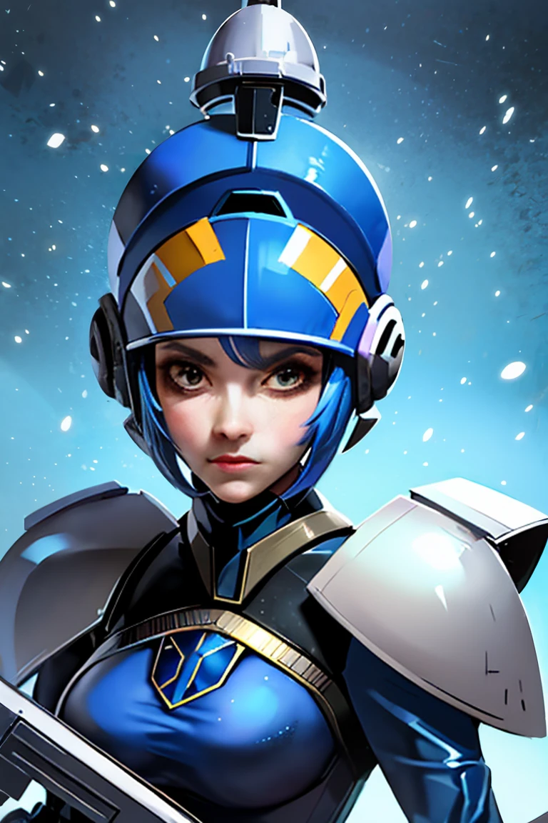 Beautiful woman with dark blue hair, short hair, yellow eyes, clone trooper armor, star wars, clone wars Battle background, 501st legion armor, captain rex armor 