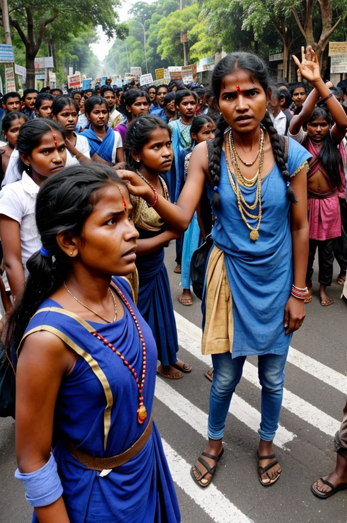 Poor adivasi Cristian mens & girls road protest