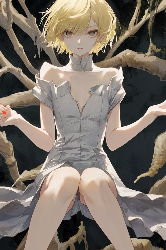Highest quality、Complete limbs、Full Finger、Slender beauty、Blonde Short、Very Short Hair、Knee-length、