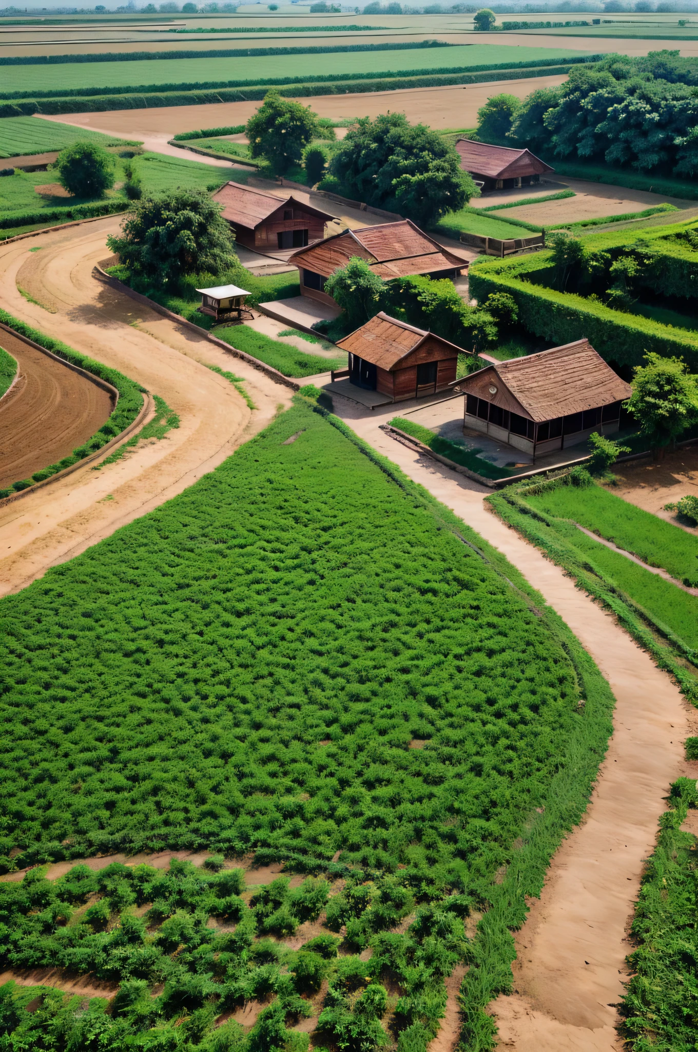 Bihar village with beautiful farm and bricks road