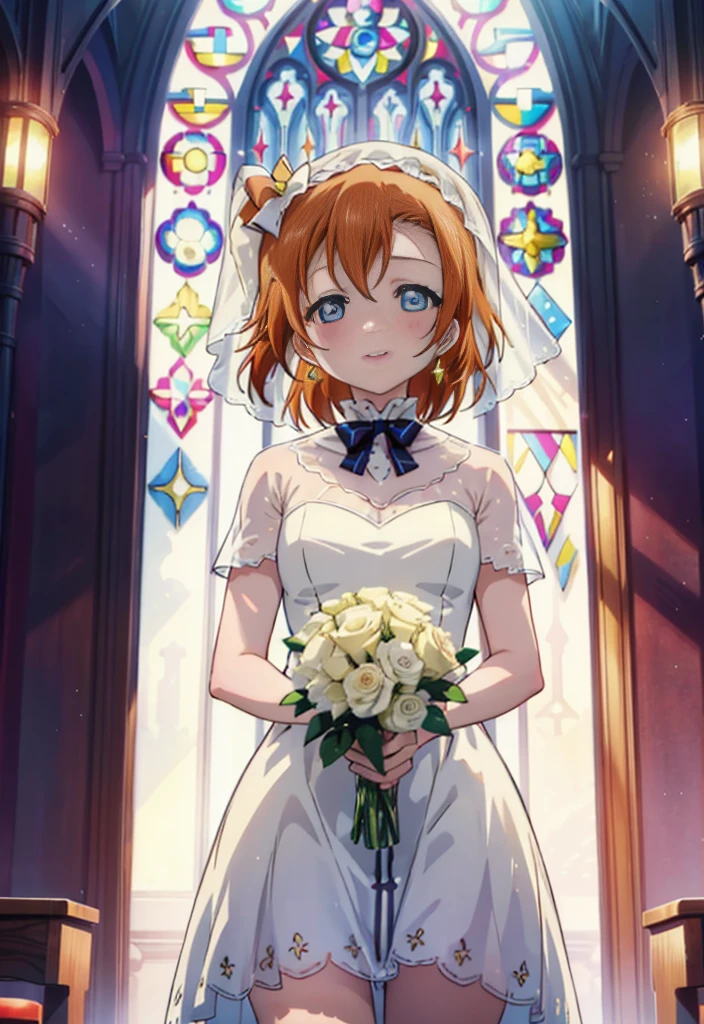 Highest quality, masterpiece, High resolution, alone, {Honoka Takasaka lovelive:1.15}, blue eyes, Orange Hair,short hair ,blush,happy smile, smile, Open your mouth,Wedding dress,Veil,bouquet,
break looking at viewer, whole body,(Cowboy Shot:1. 5) break indoors, Chapel,church, break (masterpiece:1.2), Highest quality, High resolution, unity 8k wallpaper, (shape:0.8), (Beautiful attention to detail:1.6), Highly detailed face, Perfect lighting, Extremely detailed CG, (Perfect hands, Perfect Anatomy),