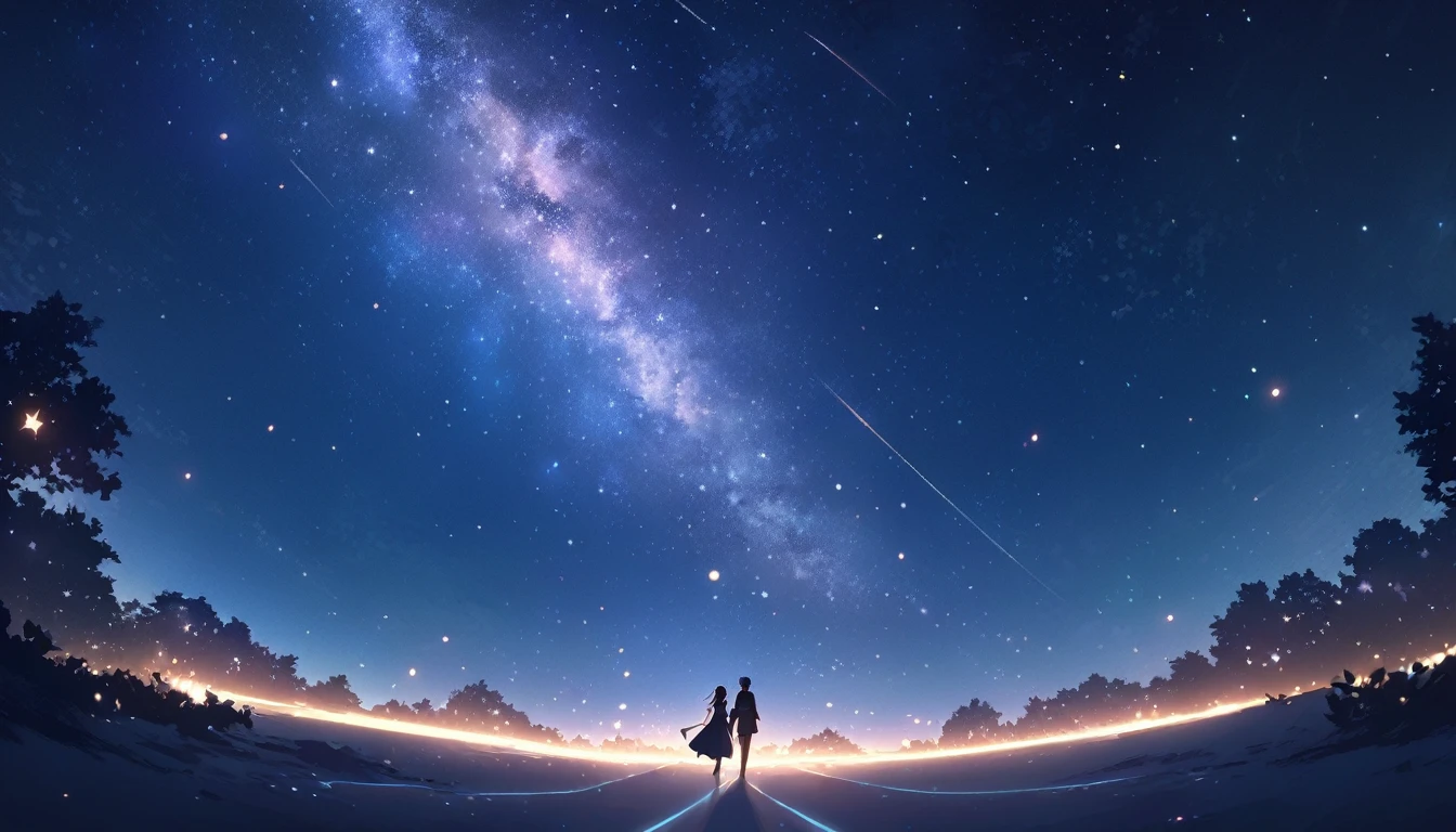 
イラストを作成するためのpromptを以下に示します。Please input it into illustration generation AI or services and use it.。

prompt:

"A night sky filled with shimmering stars, each star glowing brightly. The scene radiates a sense of love and connection, as if the stars are illuminating feelings for someone special. In the background, A soft, gentle glow enhances the romantic atmosphere. The stars' light creates a pathway leading towards the horizon, symbolizing the bond between two hearts despite the distance."

