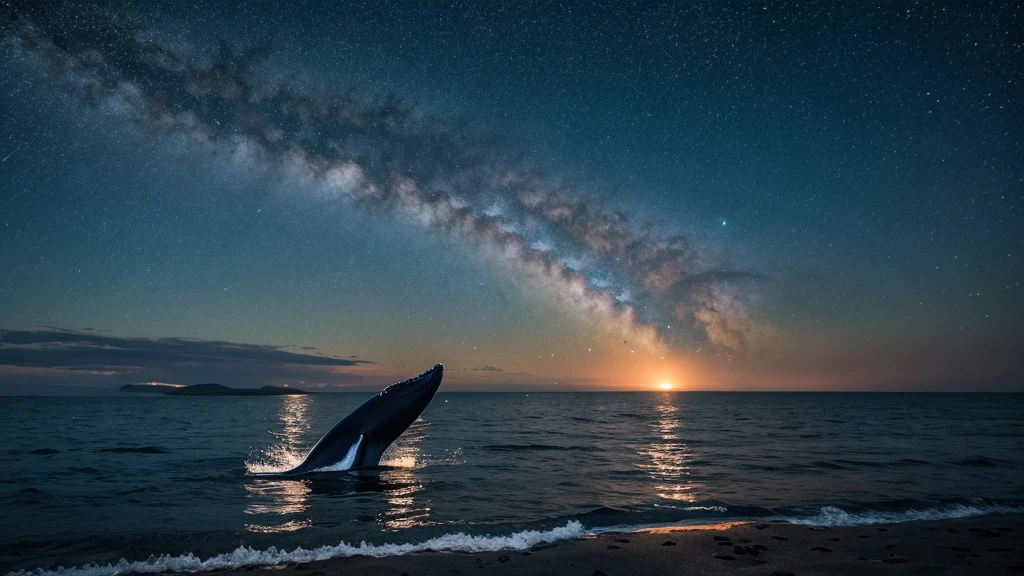 Starry Sky, Ocean, Whales