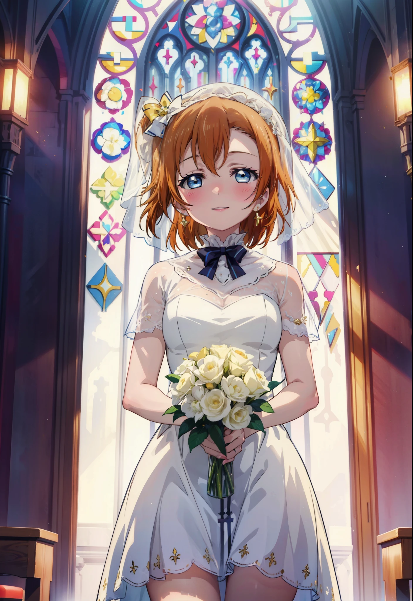 Highest quality, masterpiece, High resolution, alone, {Honoka Takasaka lovelive:1.15}, blue eyes, Orange Hair,short hair ,blush,happy smile, smile, Open your mouth,Wedding dress,Veil,bouquet,
break looking at viewer, whole body,(Cowboy Shot:1. 5) break indoors, Chapel,church, break (masterpiece:1.2), Highest quality, High resolution, unity 8k wallpaper, (shape:0.8), (Beautiful attention to detail:1.6), Highly detailed face, Perfect lighting, Extremely detailed CG, (Perfect hands, Perfect Anatomy),