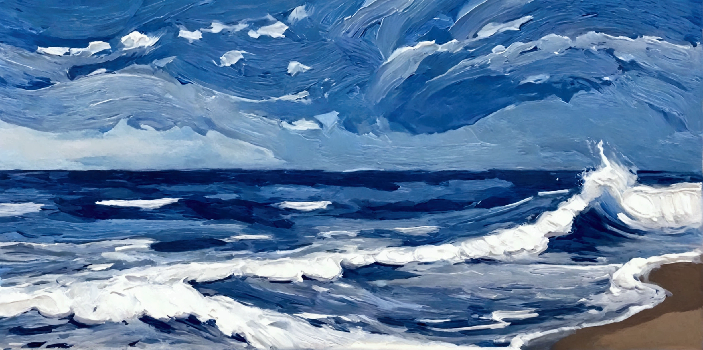 Waves，Perfect proportion，ocean，Blue sky，bright，White background，real，emotion，Thick textured paint