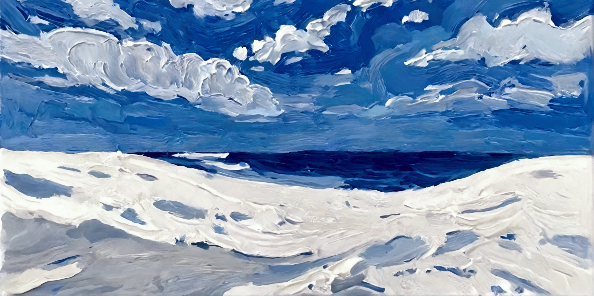 Waves,Perfect proportion,ocean,Blue sky,bright,White background,real,emotion,Thick textured paint