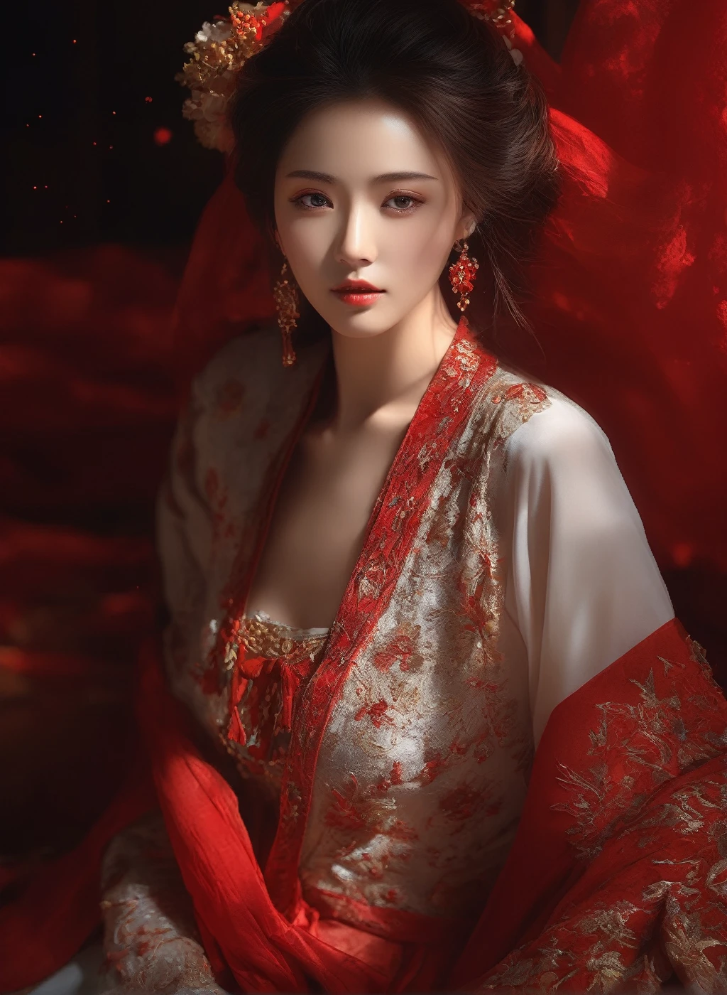 (masterpiece, best quality, Super detailed, The best shadow), (Detailed Background), (Beautiful and delicate face), High contrast, (Optimal lighting, extremely delicate and beautiful), rich and colorful, Super detailed, dramatic light, Beautiful background, Intricate details, (1 girl, alone, rich and colorful hair, Pointed face, Red eyes, Hair between the eyes, Dynamic angle, Red clothes), looking at the audience, Blood splatter,(shattered glass), magic circle, in the room, whole body, Detail eyes, beautiful eyes, 8K, 4K, best quality, masterpiece, beautiful eyes, realism