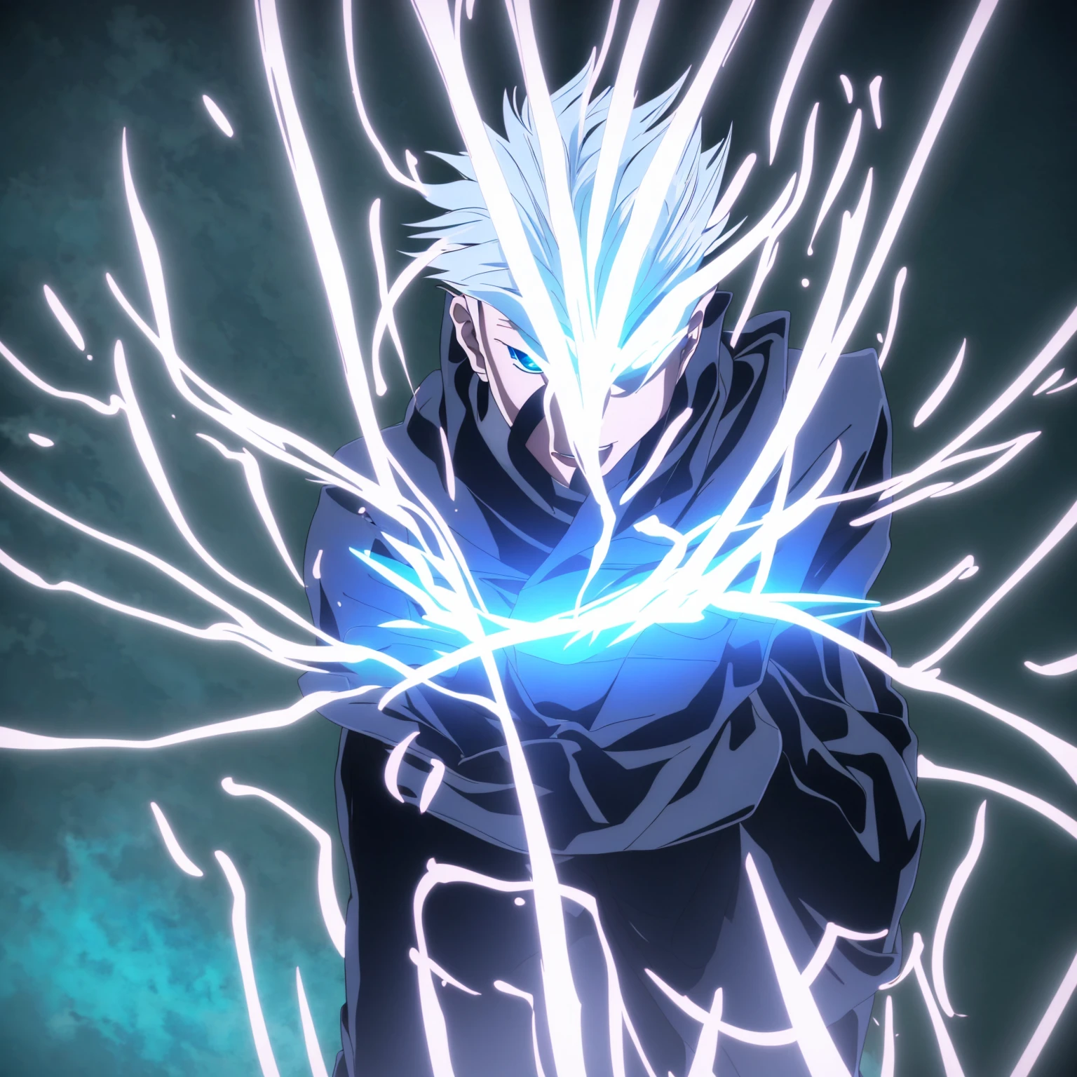 Satoru Gojo,Jujutsu Kaisen,Gojo Satoru, with his signature white hair and piercing blue eyes, stands confidently in the midst of a vibrant party. He is clad in a sleek black coat that billows around him, exuding an aura of power and elegance. Colorful lights and decorations adorn the party venue, adding to the lively atmosphere Modifiers: Stylish, charismatic, dynamic, energetic, anime-inspired, mappa animation style, high energy, festive
Artist/Style Inspiration: Inspired by the dynamic characters of MAPPA Studio, anime art style, vibrant colors reminiscent of modern anime art
Technical Specifications: High-definition resolution, dynamic poses, bold lines, cel-shaded rendering, detailed background, vibrant color palette, fast-paced action, depth of field, particle effects, --v 5 --q 2,