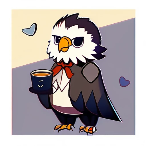 full body,\(qline\),chibi,eagle，drink tea