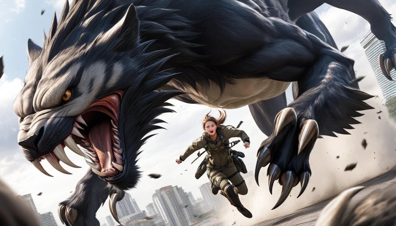 Realistic photos, RAW Photos, ライオン attacks viewer, Powerful movements, jump on prey, ((Dynamic jump)), Sharp Claws, ライオン approaching from above, sudden approach, Bad-tempered, dynamic Shot from grand