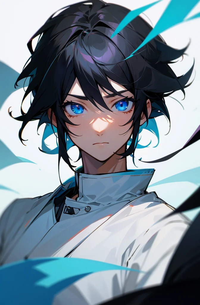 Black hair and blue eyes anime boy 