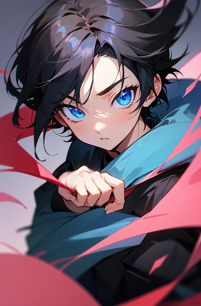 Black hair and blue eyes anime boy