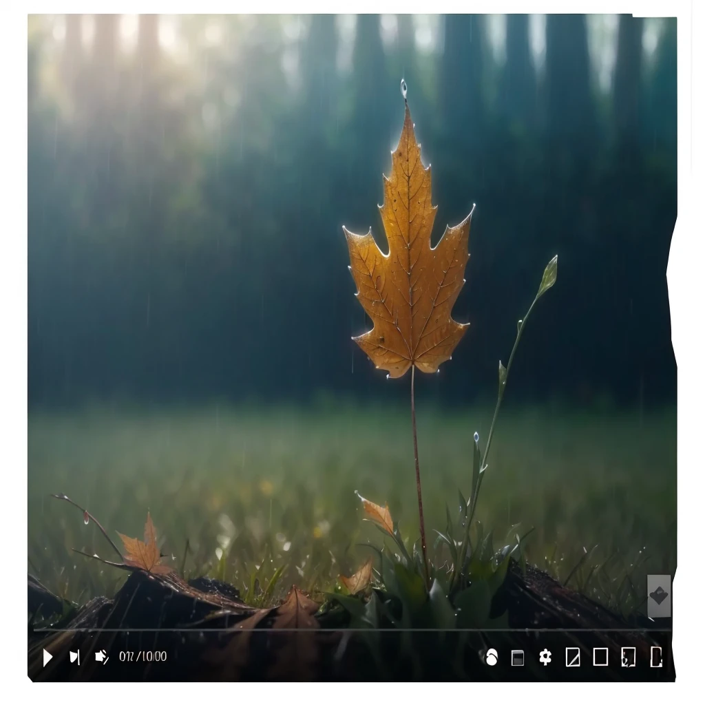 there is a leaf that is sitting on the grass in the rain, magical leafs falling, nature documentry footage, youtube video screenshot, today's featured photography 4k, autumn rain turkel, nature photography 4k, november, cinematic widescreen shot, leaves and magic, high quality screenshot, 2 0 2 1 cinematic 4 k framegrab, wide screenshot