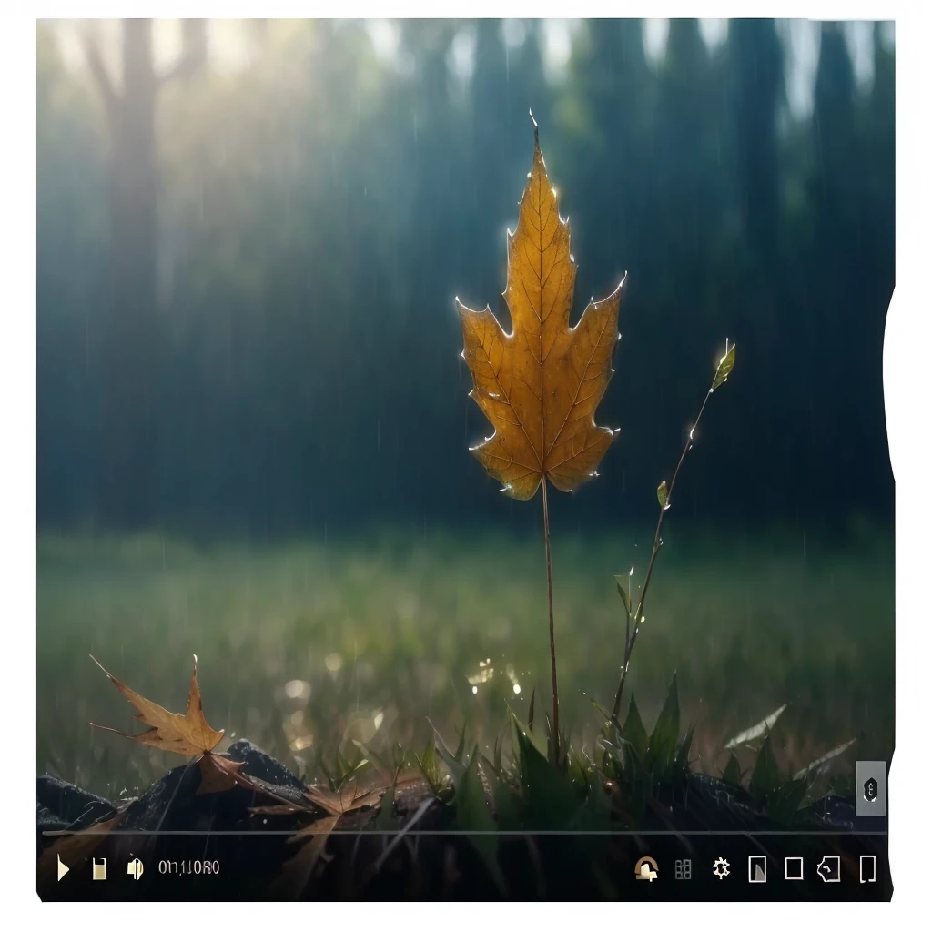 there is a leaf that is sitting on the grass in the rain, magical leafs falling, nature documentry footage, youtube video screenshot, today's featured photography 4k, autumn rain turkel, nature photography 4k, november, cinematic widescreen shot, leaves and magic, high quality screenshot, 2 0 2 1 cinematic 4 k framegrab, wide screenshot