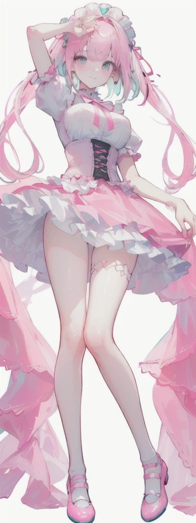 (short pink hair) blue eyes, (Eyes behind long bangs) big breasts, using accessories (using socks) perfect shiny beautiful pink shoes (Wearing luxurious palace pink maid clothes Perfect perfect noble) Pose facing sideways (Girl1, straight pinky hair not too long, bangs covering one eye, soft face, gentle smile) ((Standing position with long legs, bare thighs, image position visible from bottom of feet to top of head) SHORT pink hair, beautiful blue eyes (Free pose, right hand down, left hand down, ((Free pose))smile kawai, (blank white background) Wearing a pink corset, (Using a beautiful bright pink ribbon) Kawai shy cute eyes (cyan colored shoes must be shiny, Must wear short white socks) ((short skirt)) short sleeves (image according to tag) pink pink pink pink pink pink pink pink pink pink pink pink pink pink pink pink pink pink Long slim legs Long slim legs Long slim legs Long slim legs Long slim legs Long slim legs