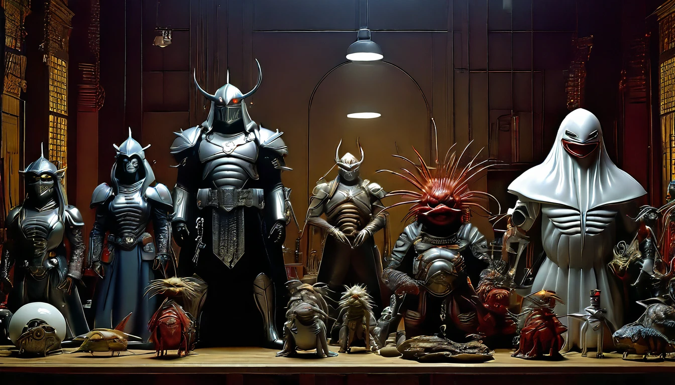 in (medium full shot:3.1) of lot of (randomized characters from Heavy Metal Magazine:3.1), inspired by Wayne Barlowe, Hans Bellmer and Clyde Caldwell, in Cyberpunk apocalypse in chaotic world, monsters and robots, (with Creepy, Sci-Fi, Fantasy and Horror:2.9) retro sci fi, Horror movie, ((Cinematic film)), ((Ultra Detailed)), Complex, ((Sharp Focus)), Object Texture, Studio Photo, Complex Details, ((Highly Detailed)), Photo Real Style, ((Hyper-realistic)), High Dynamic Range, ((Realistic Textures)), 8K UHD, Nikon D 850, Kodak Portra 400, Fujifilm XT, (3D rendering:3.1)