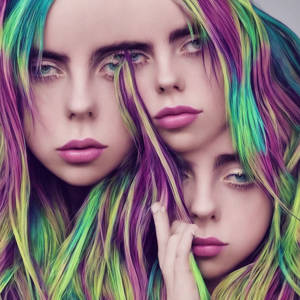 billie eilish,1girl,beautiful detailed eyes,beautiful detailed lips,extremely detailed face,extremely detailed hair,colorful 80s aesthetic,vibrant colors,neon lights,studio lighting,photorealistic,8k,high quality,intricate details,dynamic pose,moody atmosphere