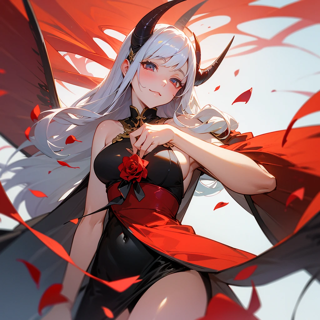 1 girl, big breasts, jiangshi, no underwear, ((long hair)), white hair, pale skin, cheongsam, cowboy shot, tongue sticking out, long tongue, heart-shaped eyes, unusually long braids, ( ((arm behind))), (((tied) ))), malformed